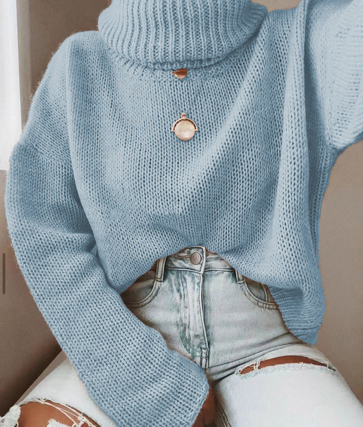 Damen Oversize Rollkragenpullover grobgestrickt mit weitem Schnitt Drune