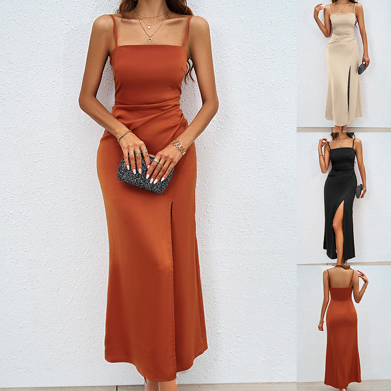 Damen Elegantes Maxikleid mit schickem Seitenschlitz und verstellbaren Spaghettiträgern Drune