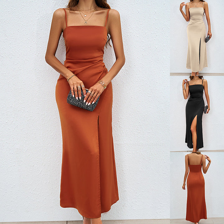 Damen Elegantes Maxikleid mit schickem Seitenschlitz und verstellbaren Spaghettiträgern Drune