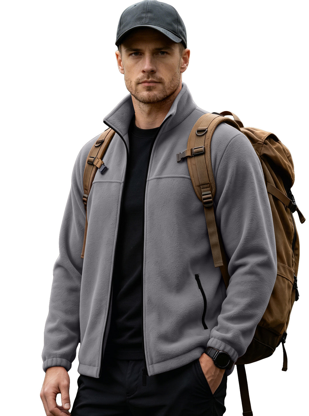 Herren Leichte Outdoor-Fleecejacke mit Stehkragen und Reißverschlusstaschen Drune
