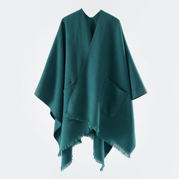 Damen Oversize-Capeponcho aus Wollmix mit Kapuze und Eingrifftaschen Drune