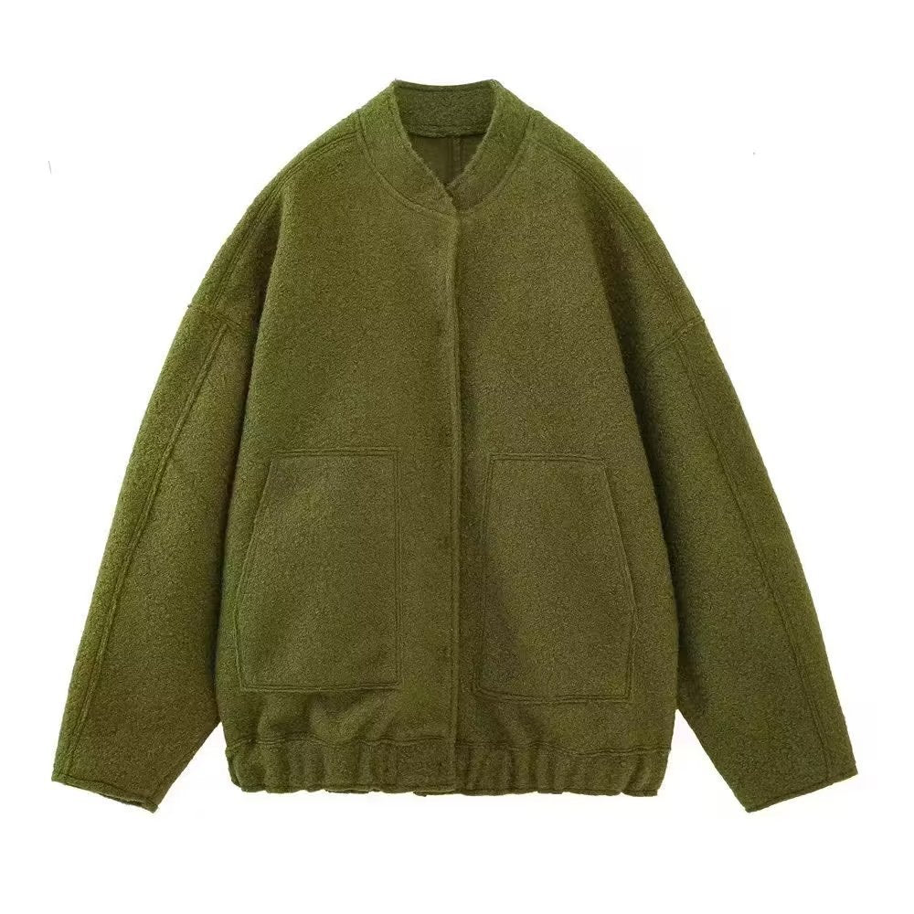 Damen nan kurze Boxy Wollmix‑Jacke mit kurzem Stehkragen, verdeckter Frontleiste und aufgesetzten Taschen Drune