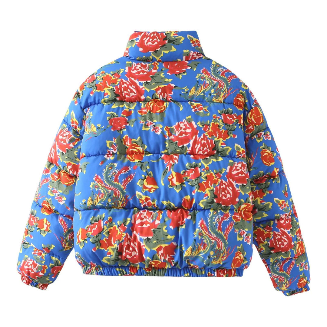 Damen nan gesteppte Daunenoptik Steppjacke mit floralem Alloverprint, Stehkragen und elastischem Saum Drune