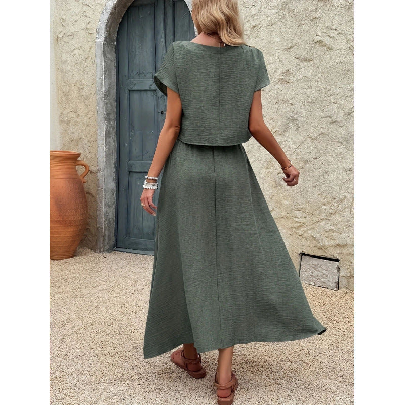 Damen Maxikleid mit tailliertem Oberteil und fließendem Rock Drune
