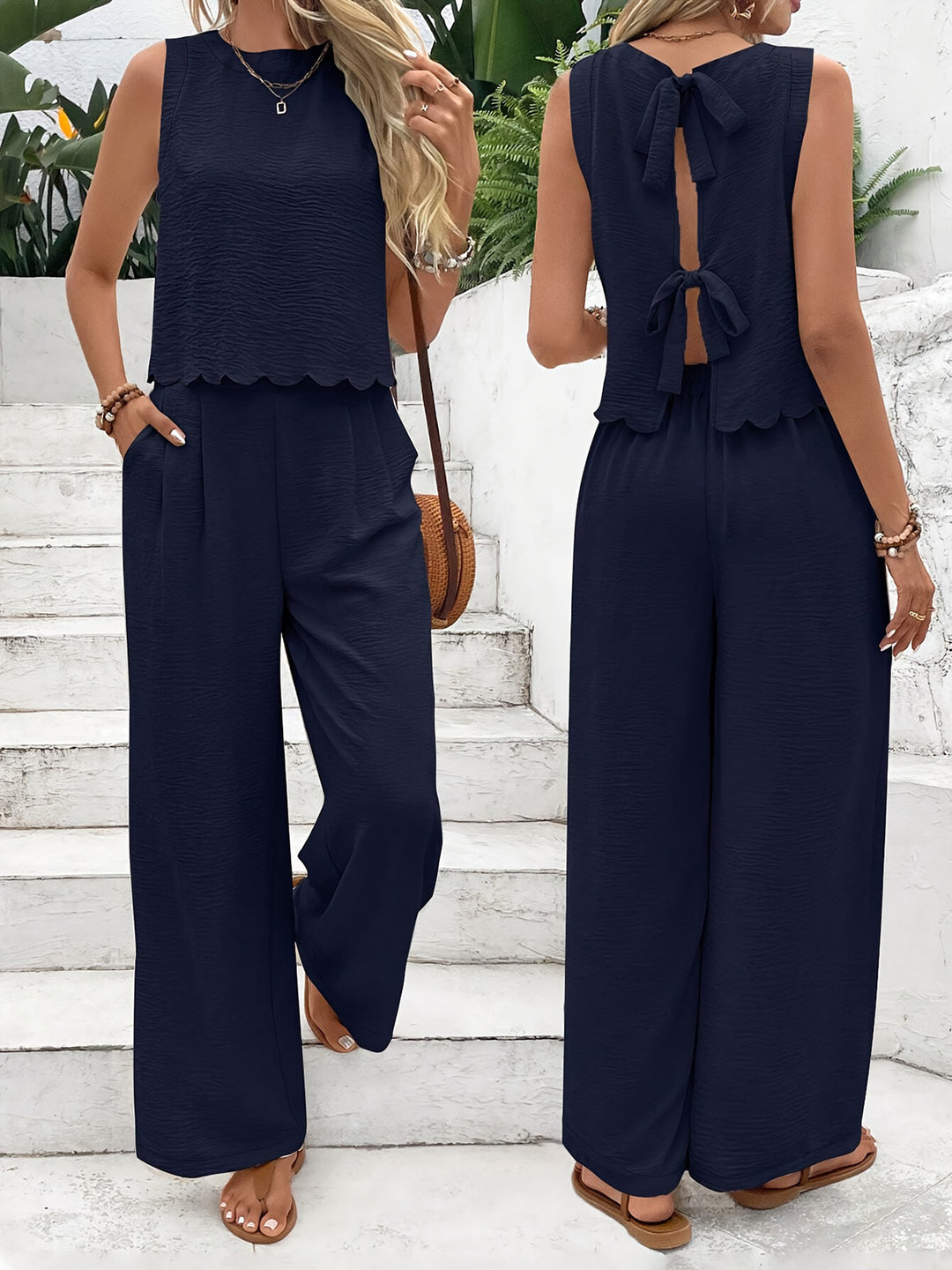 Damen lässiger Jumpsuit mit schickem Rückenausschnitt und weitem Bein Drune
