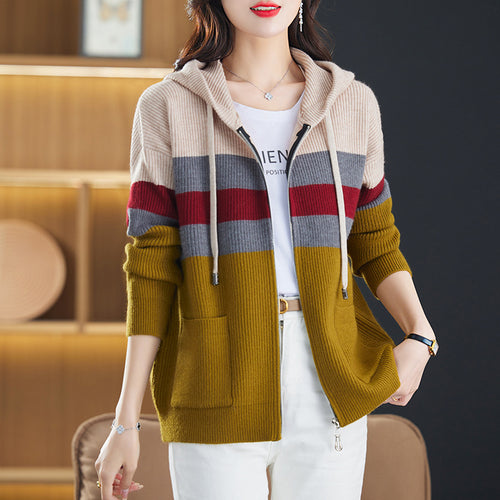 Damen Sportliche Kapuzenjacke mit Streifen Drune