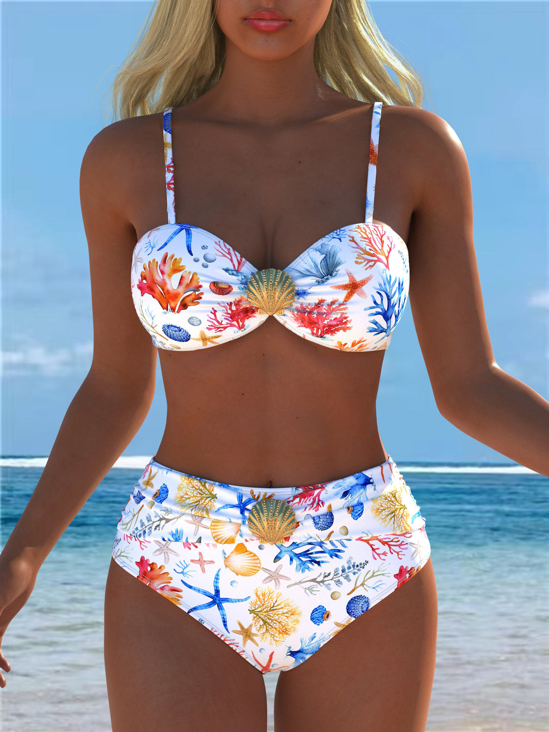 Damen Bikini-Set mit floralem Balconette-Oberteil und hochgeschnittenem Höschen Drune