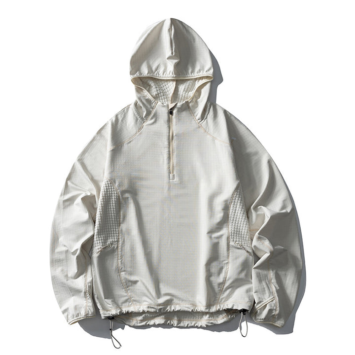 Unisex Leichter Oversize Kapuzenpullover mit Halbzip, gesteppte Einsätze und Tunnelzug Drune