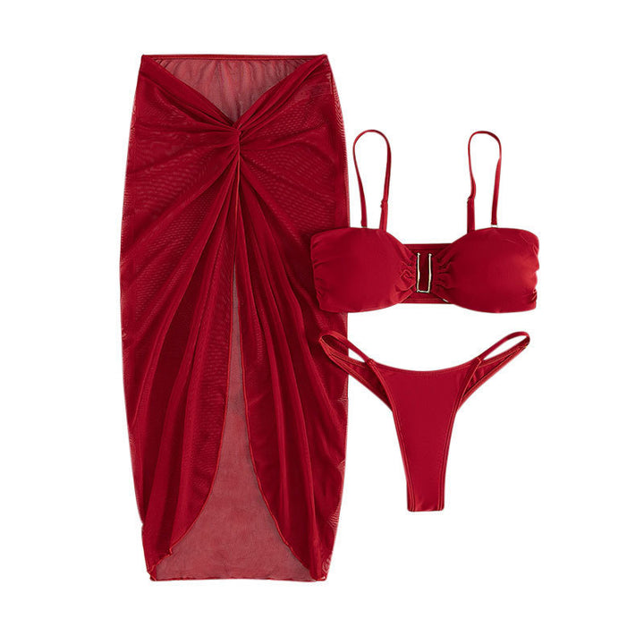 Damen Bikini-Set mit elegantem Wickelrock und modischem Gold-Detail Drune