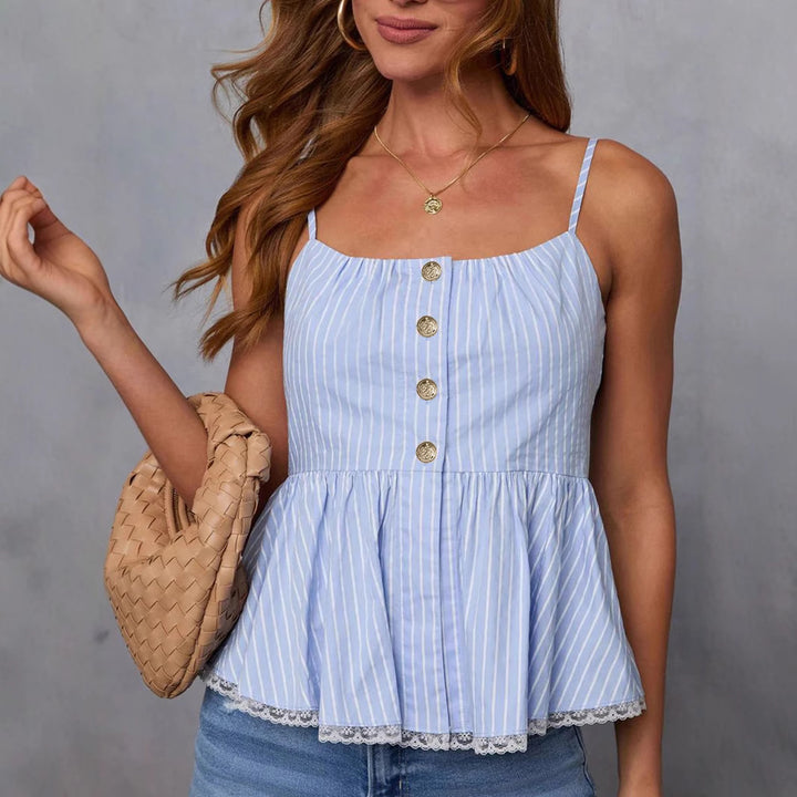 Damen Peplum-Oberteil mit Knopfdetaillierung und Spitzenakzent Drune