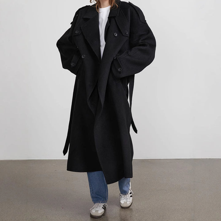Damen Oversized Trenchcoat aus hochwertigem Wollgemisch mit doppelter Knopfleiste Drune