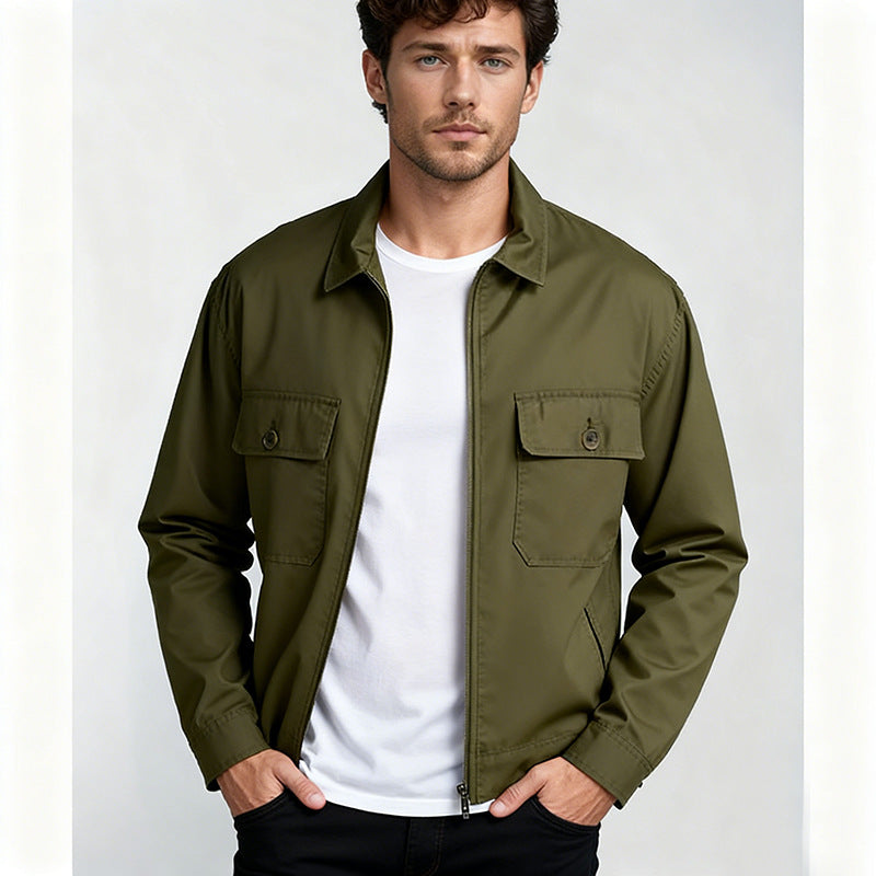 Herren Overshirt im Workwear-Stil mit durchgehendem Reißverschluss und aufgesetzten Brusttaschen Drune
