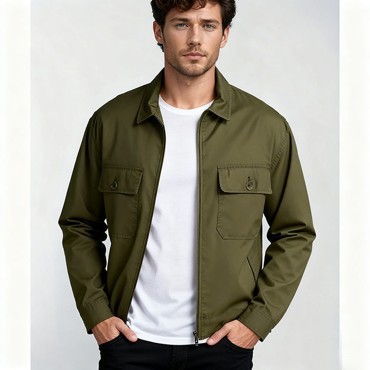 Herren Overshirt im Workwear-Stil mit durchgehendem Reißverschluss und aufgesetzten Brusttaschen Drune