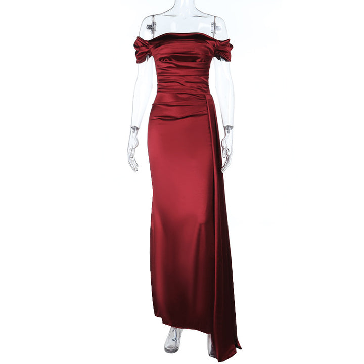 Damen Elegantes Off-Shoulder-Maxikleid aus luxuriösem Satin Drune