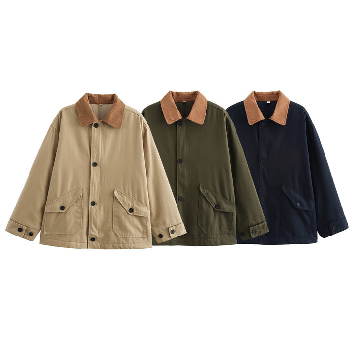Damen nan oversized Utility-Jacke mit Cordkragen, Pattentaschen und Knopfverschluss Drune