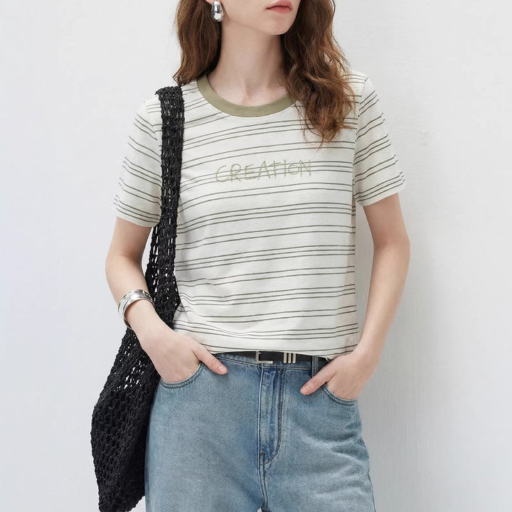Damen Modernes Streifen-Shirt mit Rundhalsausschnitt Drune