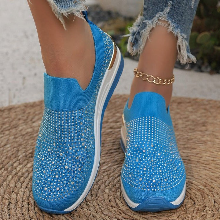 Damen  Strick Slip-On Sneaker mit funkelndem Strassbesatz, elastischem Einstieg und dämpfender Plateausohle Drune
