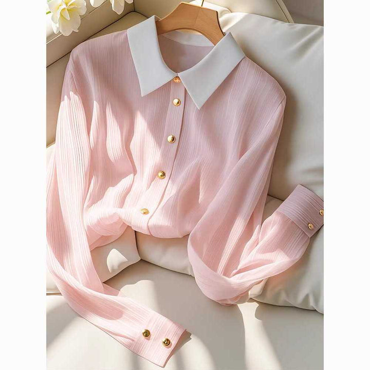 Damen Bluse mit strukturiertem Gewebe und kontrastierendem Kragen Drune