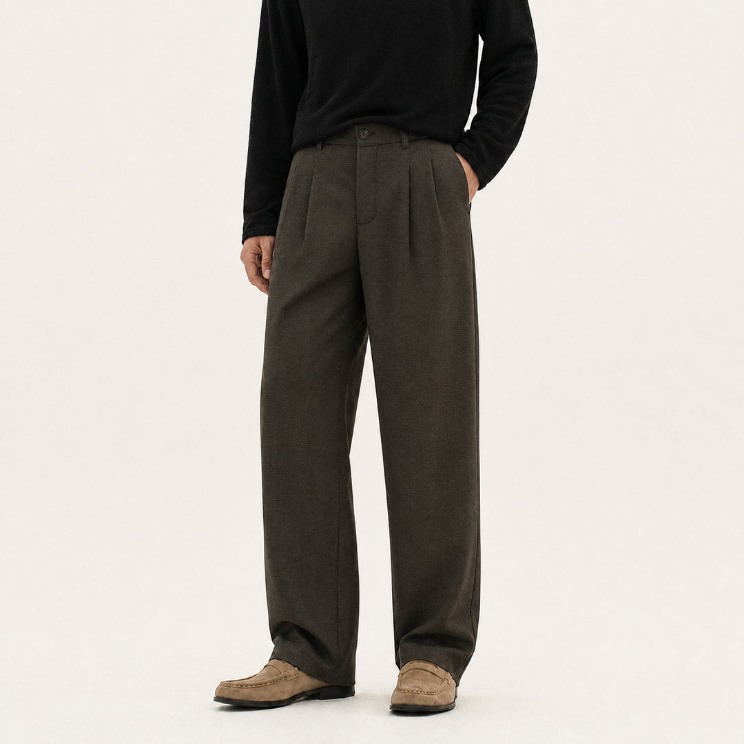 Herren Weite Bundfalten-Hose aus Wollmischung mit weitem Bein Drune