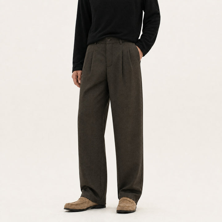 Herren Weite Bundfalten-Hose aus Wollmischung mit weitem Bein Drune