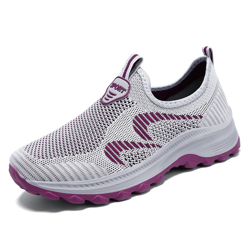 Damen nan leichter gestrickter Slip-On Komfortsneaker mit elastischem Einstieg, atmungsaktivem 3D-Strick und gedämpfter EVA-Keilsohle Drune