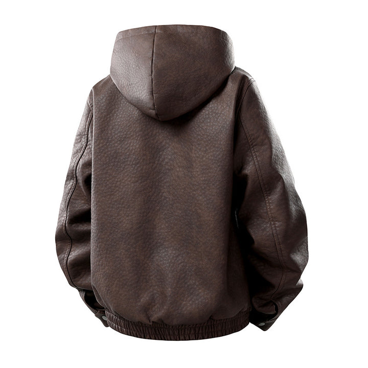 Herren Lederoptik-Blouson mit Kapuze, Teddyfutter und aufgesetzten Fronttaschen Drune