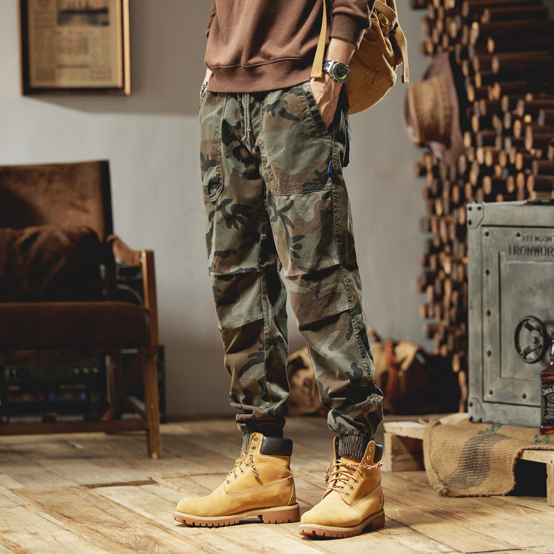 Herren Camouflage-Cargojogger aus robustem Ripstop mit Tunnelzugbund, Kniefalten und elastischen Bündchen Drune