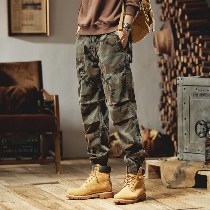 Herren Camouflage-Cargojogger aus robustem Ripstop mit Tunnelzugbund, Kniefalten und elastischen Bündchen Drune