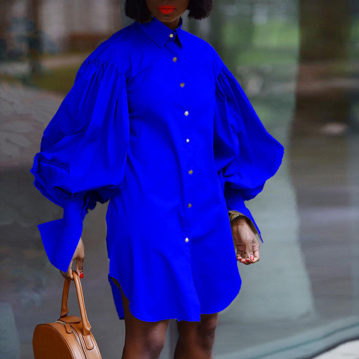 Damen Oversize Hemdblusenkleid mit voluminösen Ärmeln und Knopfdetails Drune