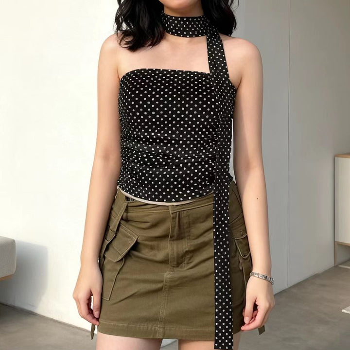 Damen Elegantes Polka-Dots Oberteil mit schmalem Bandeau und formenden Details Drune