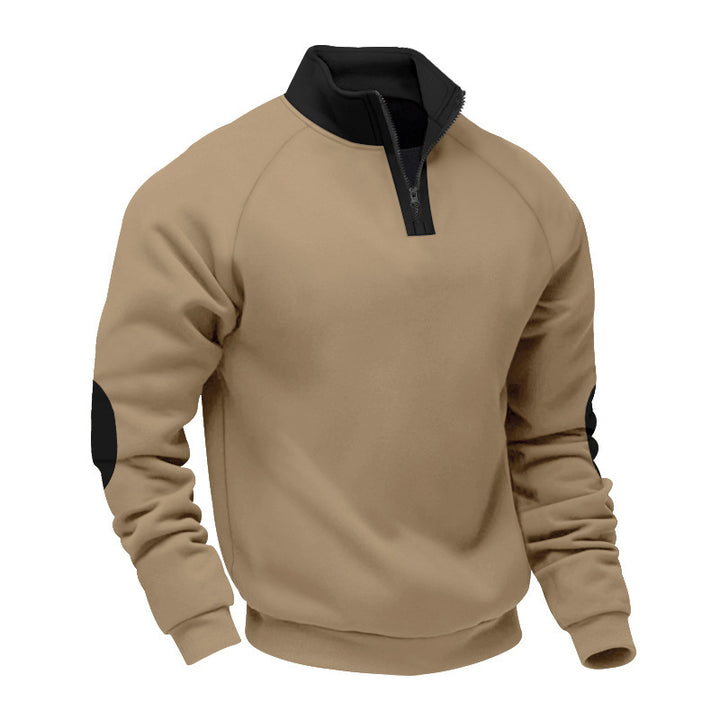 Herren nan Halbzip-Fleecepullover mit Stehkragen Raglanärmeln und Ellenbogenpatches Drune