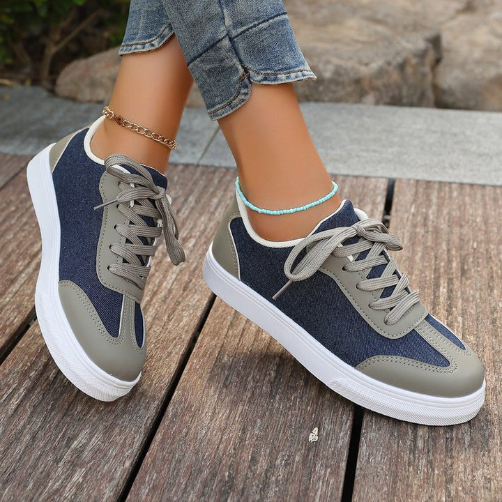 Damen Plateau‑Sneaker im Denim‑Look mit gepolstertem Komfortfußbett und Elastik‑Schnürung Drune