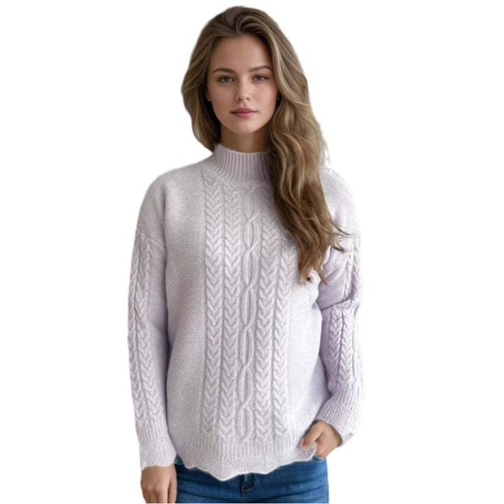 Damen kuscheliger Strickpullover mit modernem Zopfdesign und Rundhalsausschnitt Drune