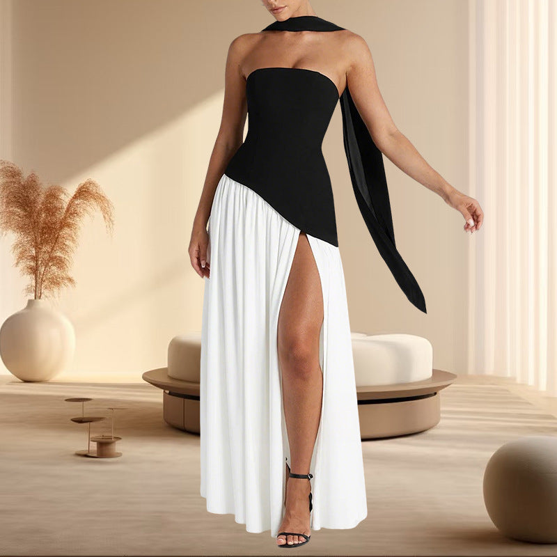 Damen Elegantes Abendkleid mit seitlichem Schlitz und schulterfreiem Oberteil Drune