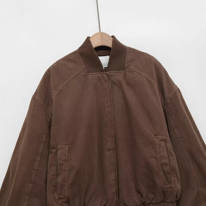 Damen Oversize-Bomberjacke mit gerafftem Saum und Rippenkragen Drune