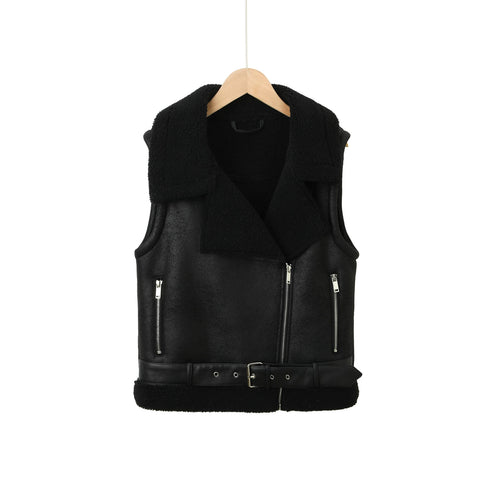 Damen Weste aus Kunstleder mit Fleece-Futter Drune