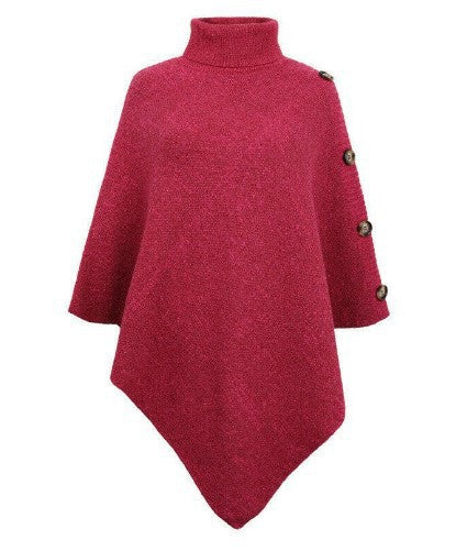 Damen Strick-Poncho mit steigendem Kragen und dekorativen Knopfdetails Drune