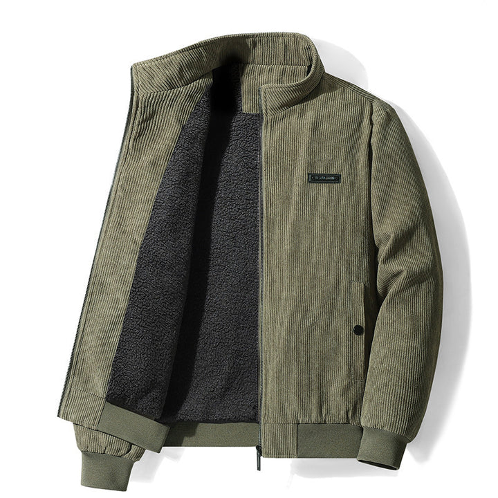 Herren nan gefütterte Cord-Blousonjacke mit Teddyfleece-Innenfutter, Stehkragen und elastischen Bündchen Drune