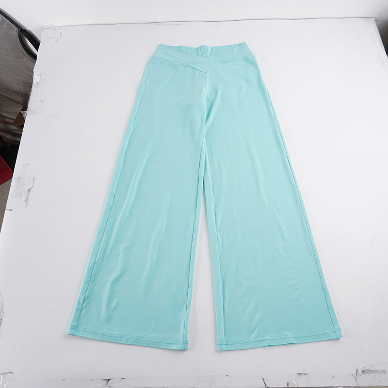 Damen Weite Palazzo-Hose mit V-Bund, Stretch-Jersey und hoher Taille Drune
