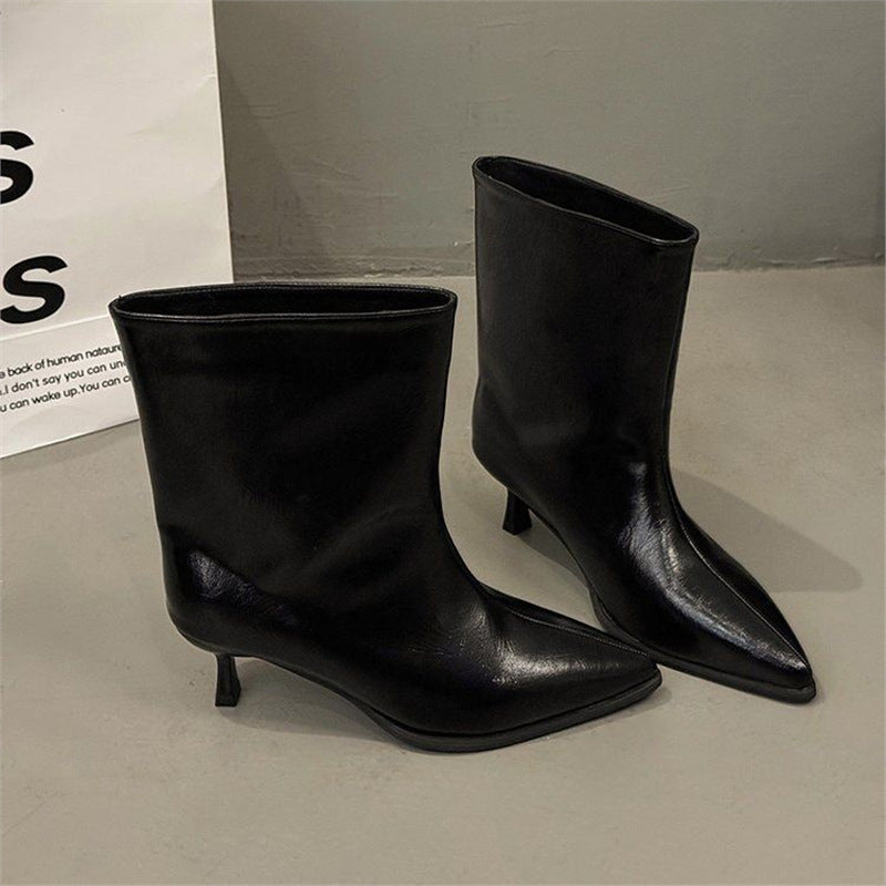 Damen spitz zulaufende Stiefelette mit sculpted Kitten-Absatz und mid-calf Schaft Drune