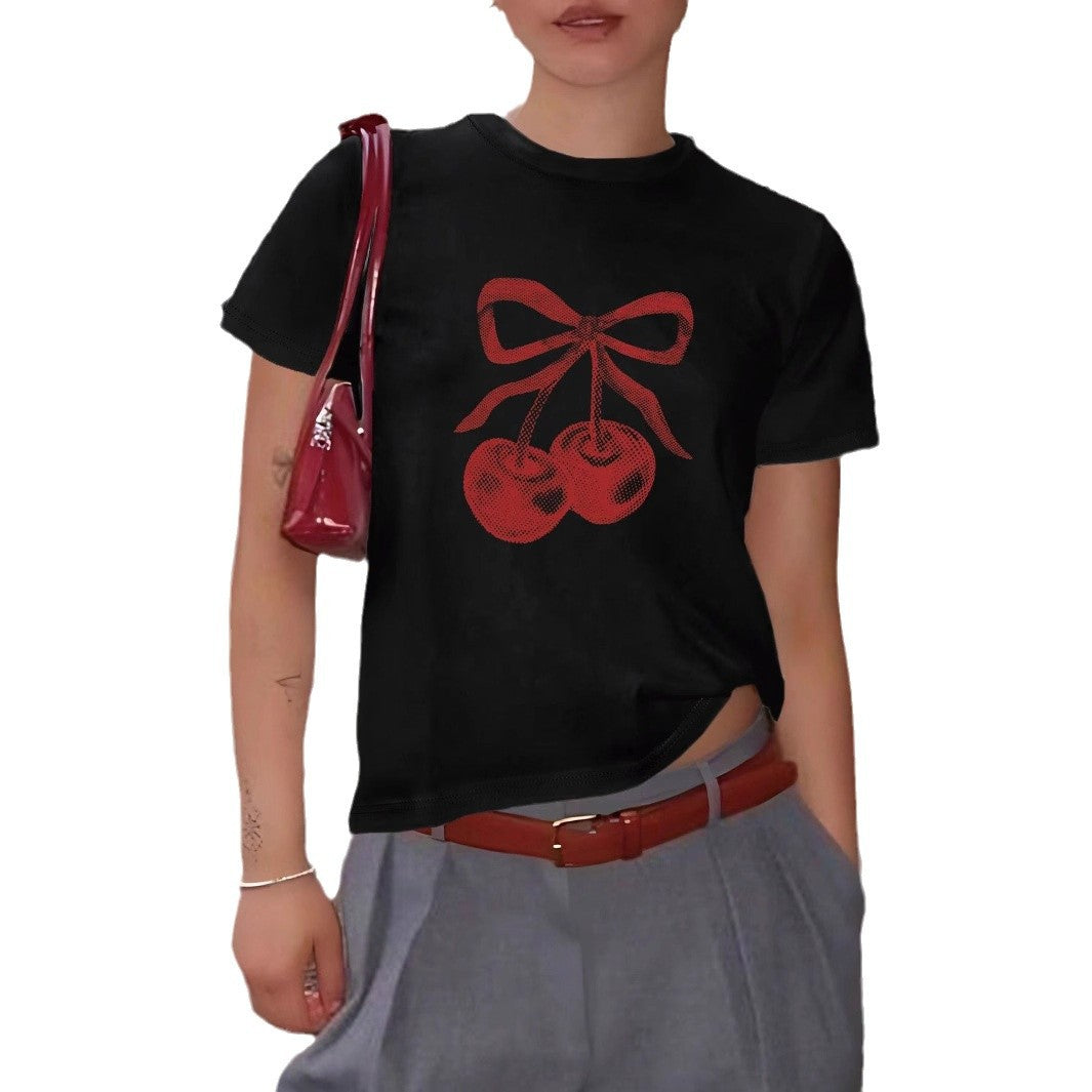 Damen T-Shirt mit fröhlichen Kirschmotiven und hochwertigem Baumwollmaterial Drune