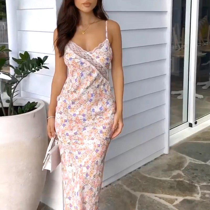 Damen Maxikleid mit zarten Spitzenakzenten und floralem Design Drune
