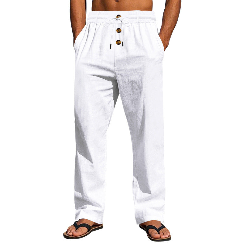 Herren Bequeme Leinenhose mit elastischem Bund und Knopfdetails Drune