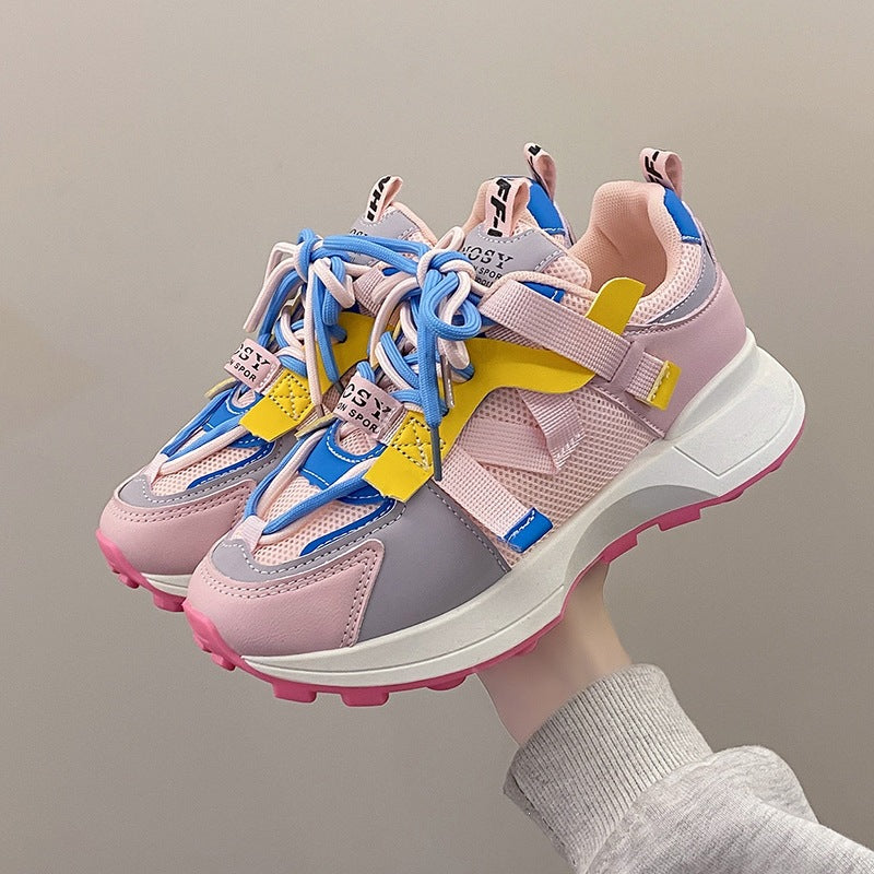 Damen Chunky-Plateau-Sneaker mit atmungsaktivem Mesh und montierten Riemen Drune