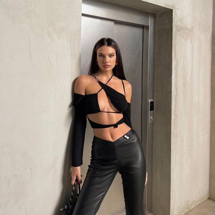 Damen figurbetontes Cut-Out Oberteil mit asymmetrischem Design Drune