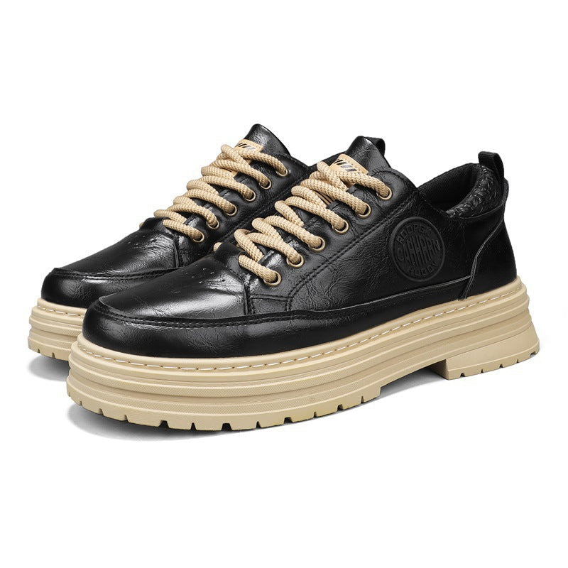 Herren robuste Plateau-Leder-Sneaker mit gepolstertem Fersenkragen, Zuglasche und griffiger Profilsohle Drune