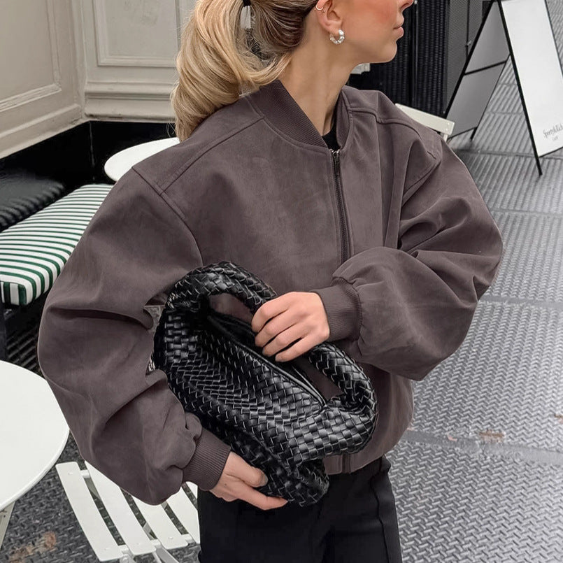 Damen Oversized Bomberjacke mit voluminösen Ärmeln und Stehkragen Drune