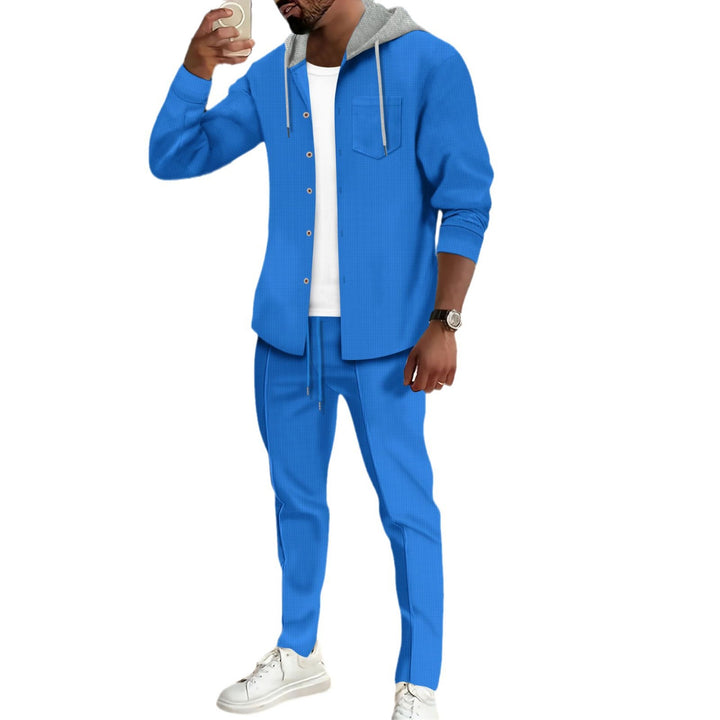 Herren nan strukturiertes Overshirt mit Kapuze und abgestimmter Relaxhose Drune