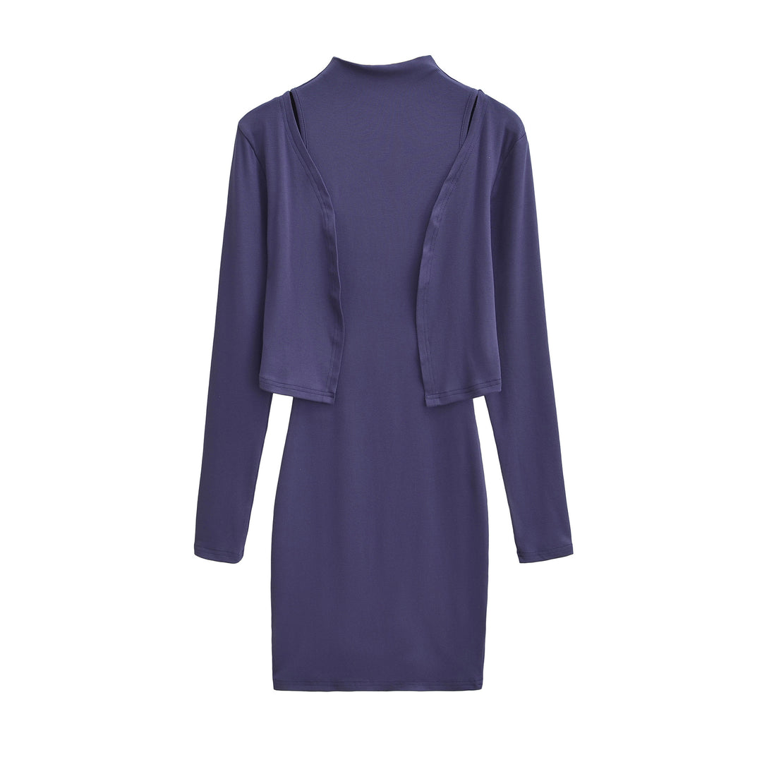 Damen Figurnahes Midikleid mit integriertem Bolero und Stehkragen Drune