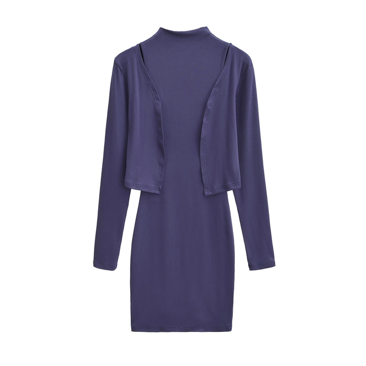 Damen Figurnahes Midikleid mit integriertem Bolero und Stehkragen Drune